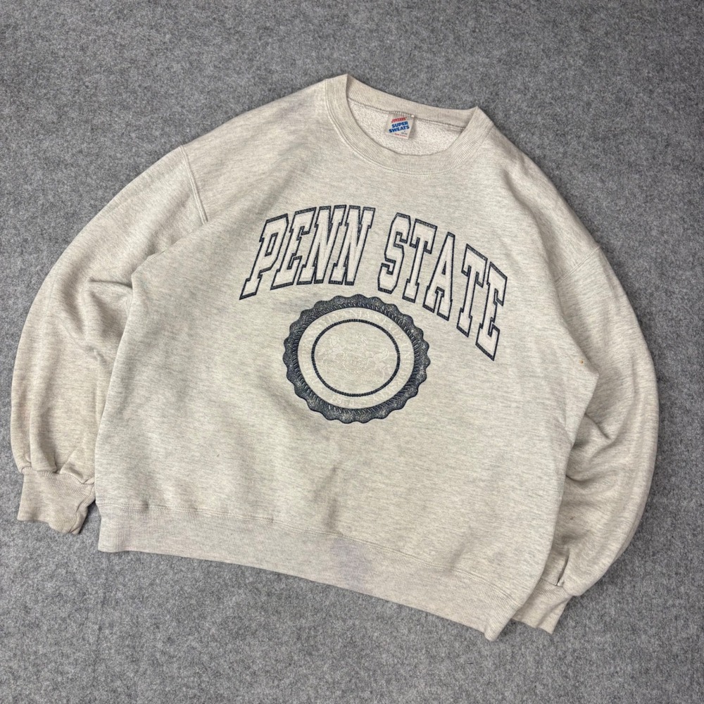 Vintage Jerzees Super Sweats Penn State Crewneck Sweatshirt Grey Mens Large USA